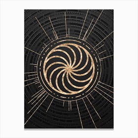 Geometric Glyph Symbol in Gold with Radial Array Lines on Dark Gray n.0054 Canvas Print