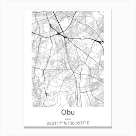 Obu,Japan Minimalist Map Canvas Print