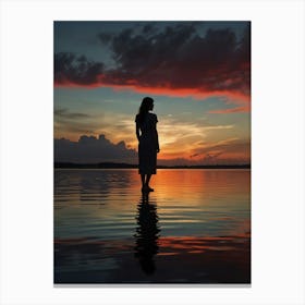 Silhouette Of A Woman At Sunset Canvas Print