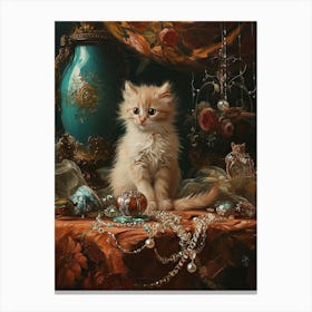 Kitten With Jewels Rococo Painting Inspired 1 Canvas Print