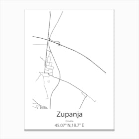 Zupanja,Croatia Minimalist Map Canvas Print