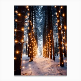 Christmas Lights In The Forest Canvas Print