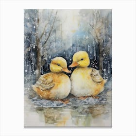 Winter Scene Ducklings 4 Canvas Print