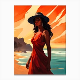 Illustration of an African American woman at the beach 99 Canvas Print