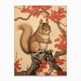 Squirrel Animal Drawing In The Style Of Ukiyo E 4 Canvas Print