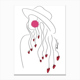 Minimalistic Girl With A Hat And Hearts Canvas Print