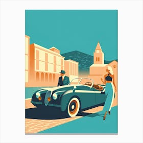 Vintage Car And Woman Canvas Print