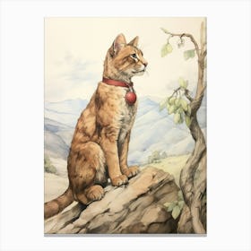 Storybook Animal Watercolour Mountain Lion 1 Canvas Print