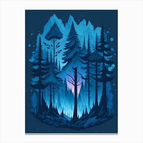 A Fantasy Forest At Night In Blue Theme 35 Canvas Print