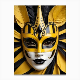 A Woman In A Carnival Mask, Yellow And Black (14) Canvas Print