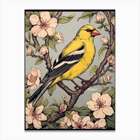 Vintage Bird Linocut American Goldfinch 2 Canvas Print