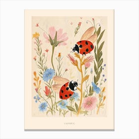 Folksy Floral Animal Drawing Ladybug 3 Poster Canvas Print