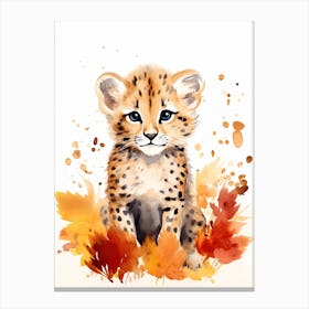 A Cheetah Watercolour In Autumn Colours 1 Canvas Print