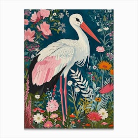 Floral Animal Painting Stork 4 Canvas Print