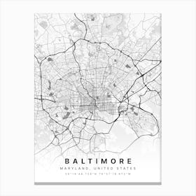 Baltimore Maryland USA White Map Canvas Print