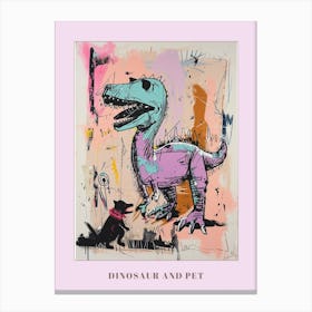 Dinosaur With Pet Blue Purple Pink 4 Poster Canvas Print