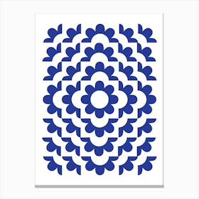 Midcentury Modern Abstract Geometric Flower Pattern Floral in French Blue 2 Canvas Print