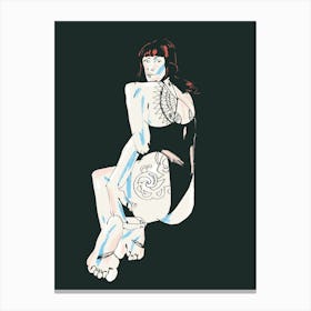 Girl With A Tattoo Dark Green Canvas Print