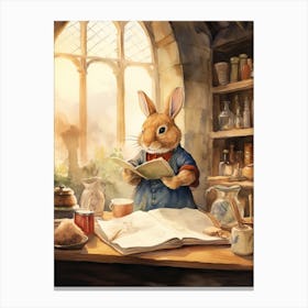 Bunny Reading Rabbit Prints Watercolour 2 Canvas Print