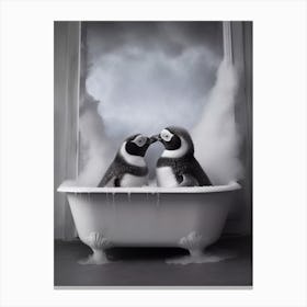 Bathing Penguins Canvas Print