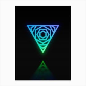 Neon Blue and Green Abstract Geometric Glyph on Black n.0399 Canvas Print