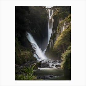 Sutherland Falls, New Zealand Realistic Photograph (1) Canvas Print