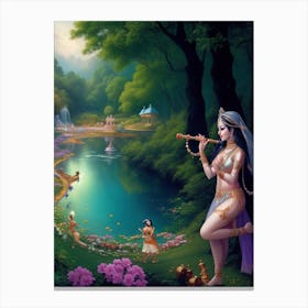 Dreamshaper V7 Amid Natures Beauty Lord Krishna Dances And Pla 0 Canvas Print