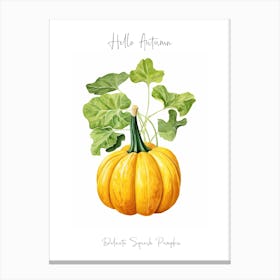 Hello Autumn Delicata Squash Pumpkin Watercolour Illustration 3 Canvas Print