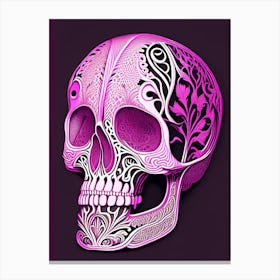 Skull With Intricate Linework 2 Pink Line Drawing Canvas Print