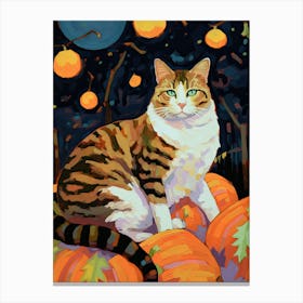 Ginger And With Cat With Pumpkins Oil Painting Canvas Print