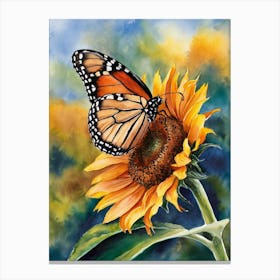 Monarch Butterfly On Sunflower Canvas Print