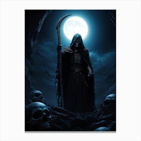 Grim Reapers Skull Emerges From An Abyss Of Bleak Darkness Clutching A Sword Dim Moonlight Castin (1) Canvas Print