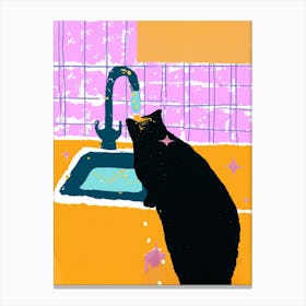 Black Cat In Kitchen Sink Canvas Print