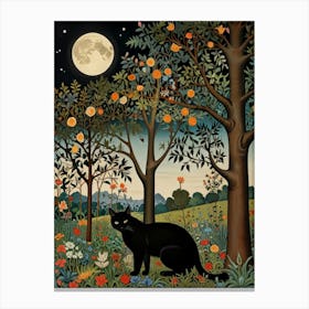 Cat In The Moonlight Style William Morris 13 Canvas Print