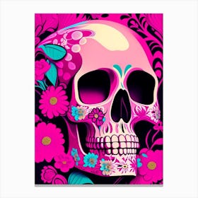 Skull With Floral Patterns 1 Pink Pop Art Canvas Print