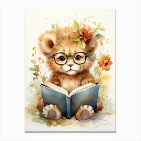 Reading Books Watercolour Lion Art Painting 1 Canvas Print