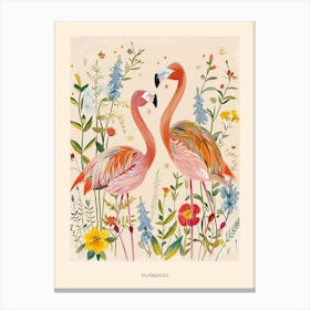 Folksy Floral Animal Drawing Flamingo 2 Poster Canvas Print