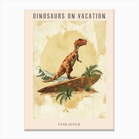 Vintage Oviraptor Dinosaur On A Surf Board 1 Poster Canvas Print