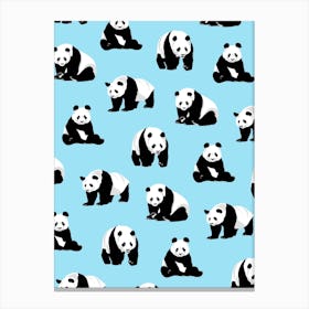 Panda Bears on Blue Canvas Print