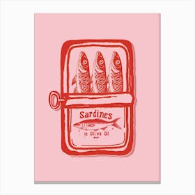 Tin Of Sardines Red And Pink Retro Kitchen Wall Art Fisherman Aesthetic Girly Decor Leinwandbild