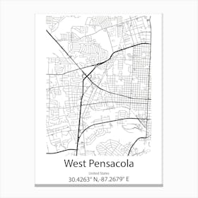 West Pensacola,United States Minimalist Map Stampe su tela