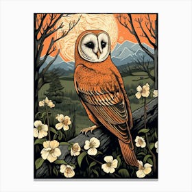 Vintage Bird Linocut Barn Owl 3 Canvas Print