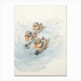 Ducklings In The Water Japanese Woodblock Style 3 Canvas Print