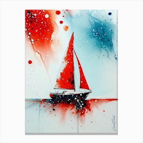 A Red Sailboat Splashes Of Color 2 Canvas Print