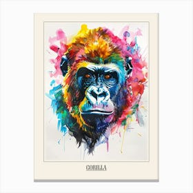 Gorilla Colourful Watercolour 3 Poster Canvas Print
