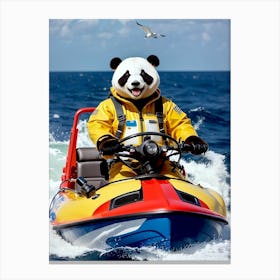 Explorer Panda Driving A Rib On The Sea Canvas Print