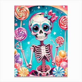 Cute Skeleton Candy Halloween Painting (11) Canvas Print