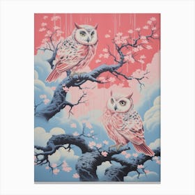 Vintage Japanese Inspired Bird Print Eastern Screech Owl 1 Canvas Print