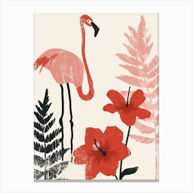Jamess Flamingo And Hibiscus Minimalist Illustration 2 Canvas Print