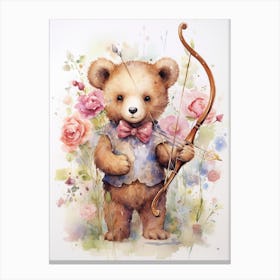 Archery Teddy Bear Painting Watercolour 2 Canvas Print